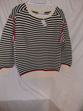 We The Free Black, Cream & Red Striped Crewneck Sweater